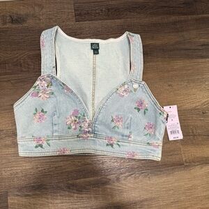 NWT Target Wild Fable Denim Floral Crop Top